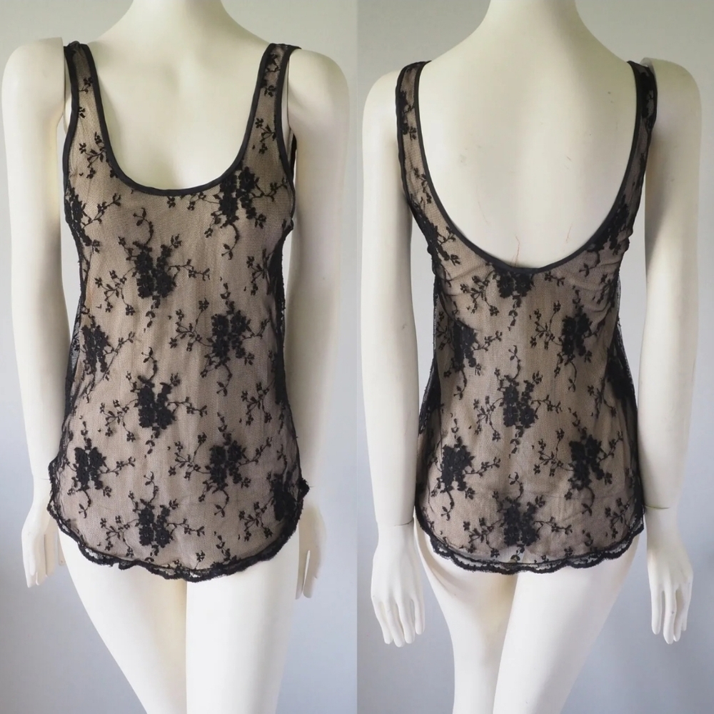 🌞Aritzia Wilfred Black Nude Lace Silk Lined Tank Blouse Top Low back